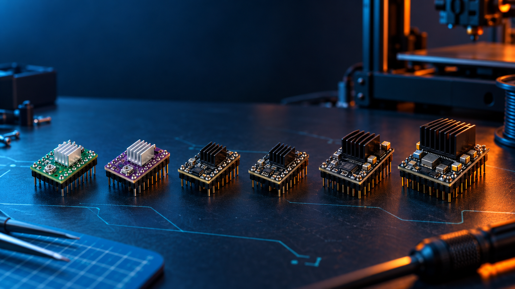Farklı güç ve özellik sınıflarındaki 3D yazıcı stepper sürücü modülleri